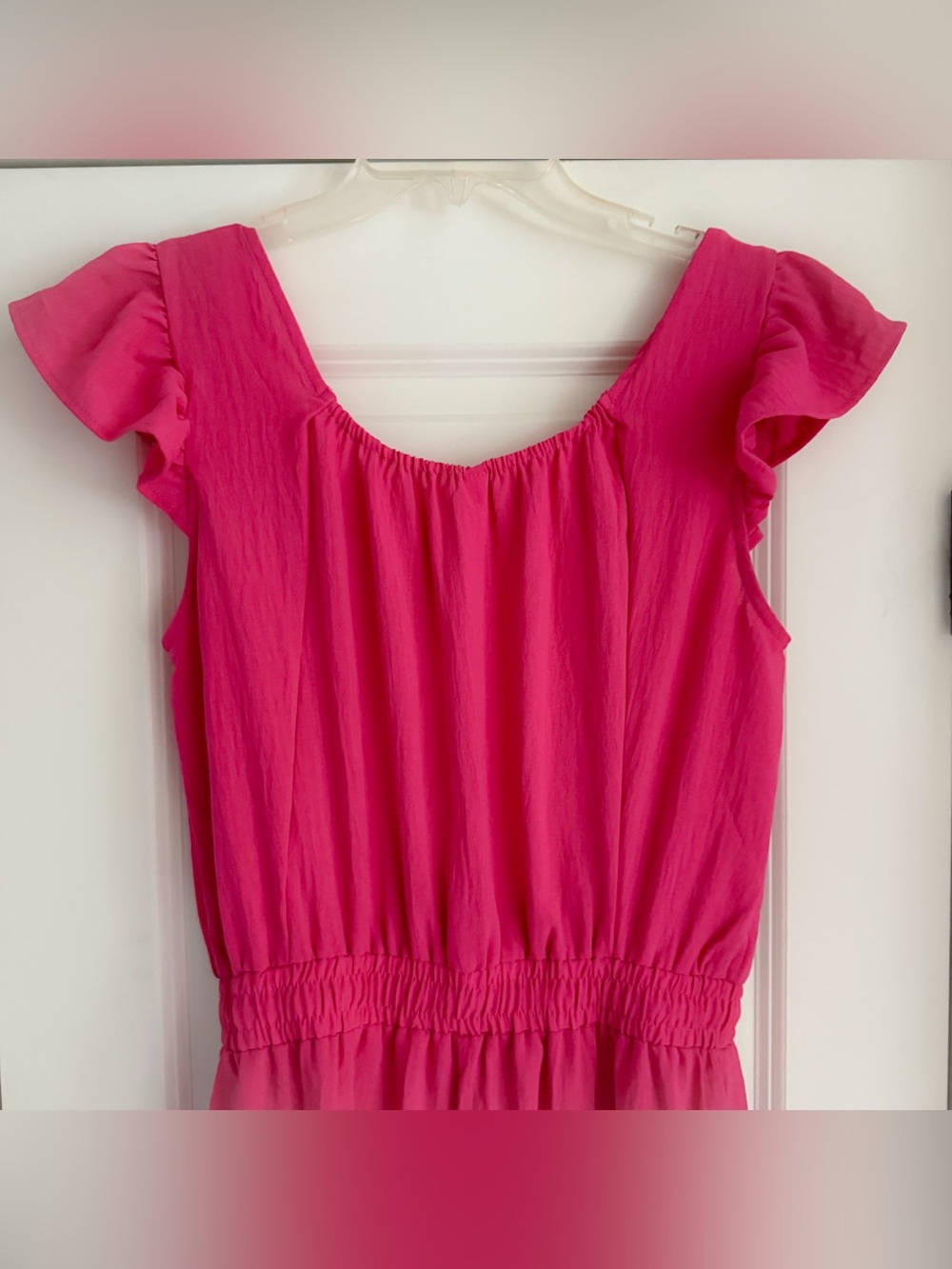 Like New Women’s Pink Jumpsuit with Drawstring Waist & Ruffle Sleeves, Medium - Picture 7 of 7